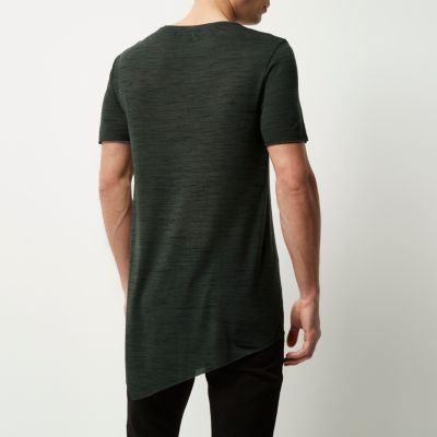 Khaki marl draped asymmetric t-shirt